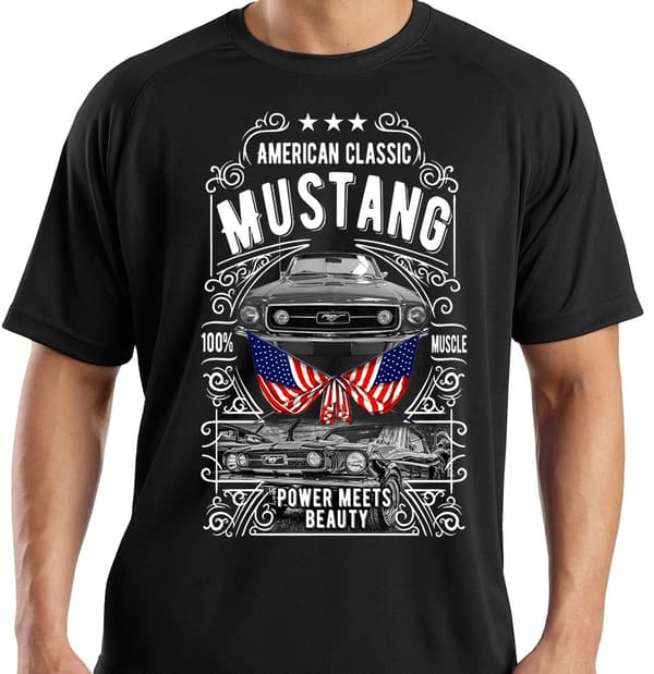 Bil T-shirt Mustang svart vintage stil XL