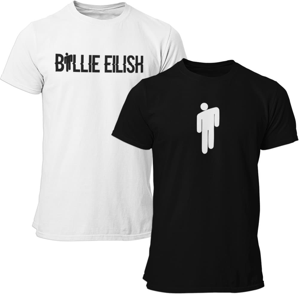 2st t-shirts med Billie Eilish tryck -  svart & vit T-shirt L