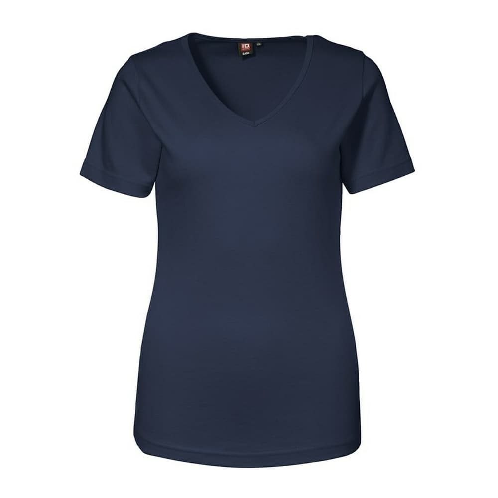 ID Womens/Ladies Interlock Short Sleeve Fitted V-Neck T-Shirt