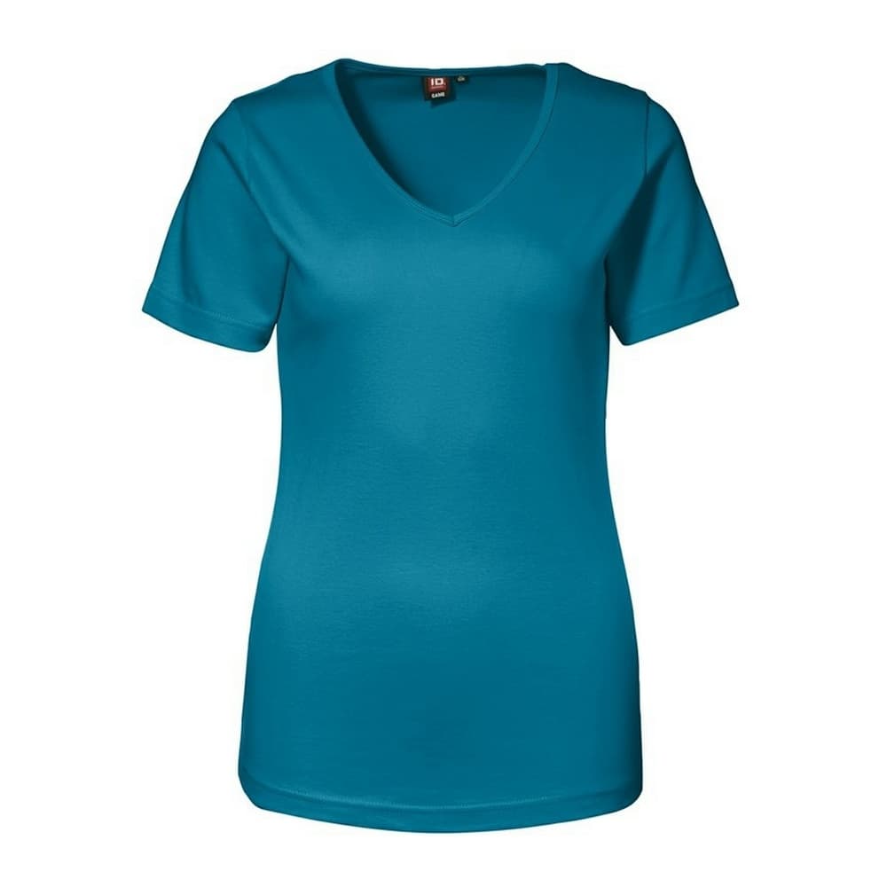 ID Womens/Ladies Interlock Short Sleeve Fitted V-Neck T-Shirt