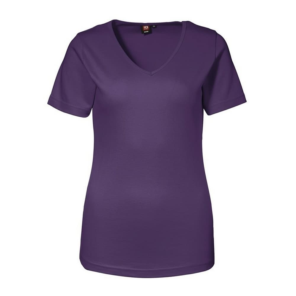 ID Womens/Ladies Interlock Short Sleeve Fitted V-Neck T-Shirt