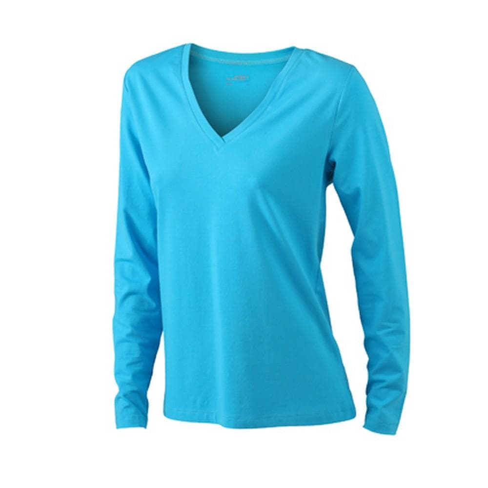 James and Nicholson Womens/Ladies Stretch V-Neck Long-Sleeved Shirt