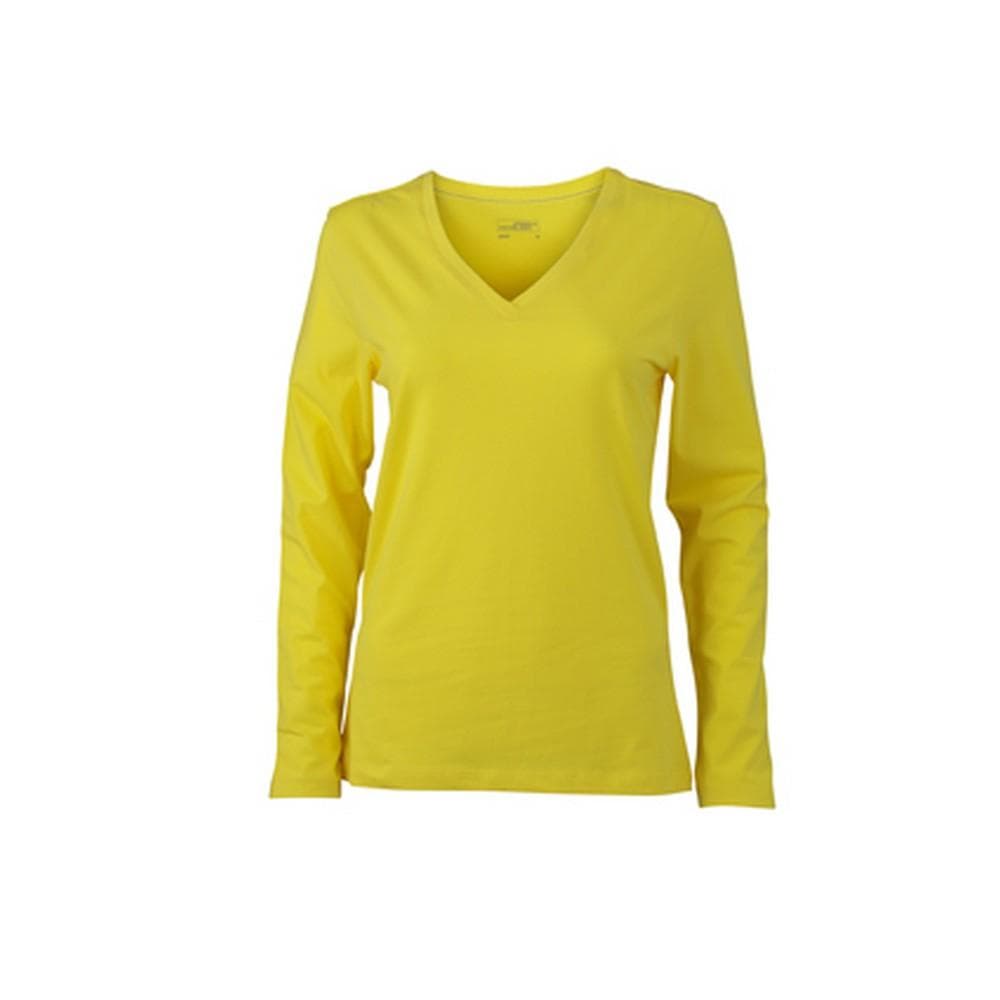 James and Nicholson Womens/Ladies Stretch V-Neck Long-Sleeved Shirt