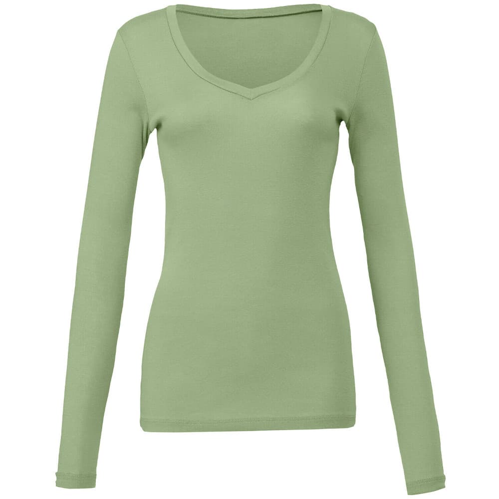 Bella + Canvas Womens/Ladies Sheer Mini Rib Long Sleeve V-Neck T-Shirt