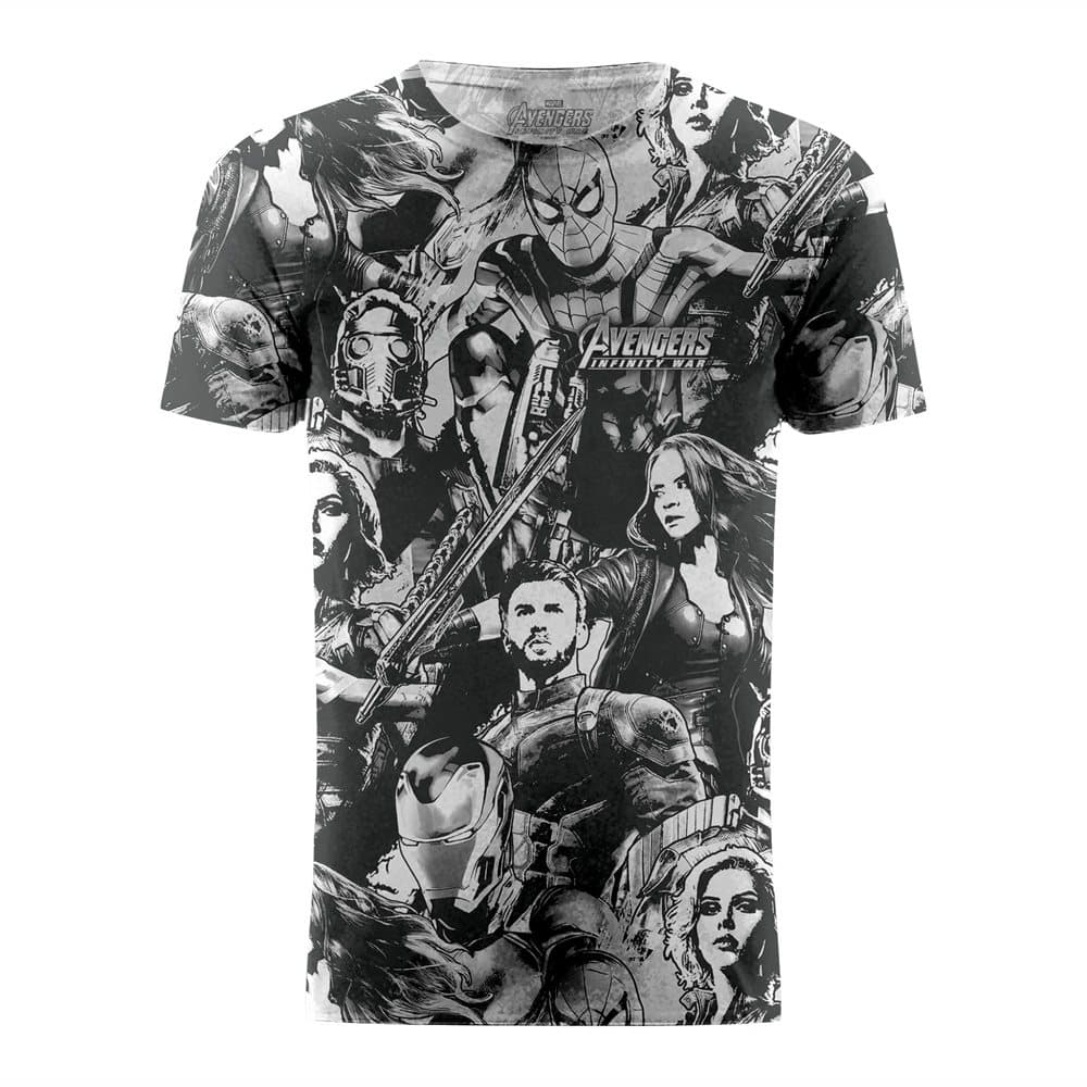Marvel Avengers Infinity War Cast Characters Wallpaper Graphic T-Shirt