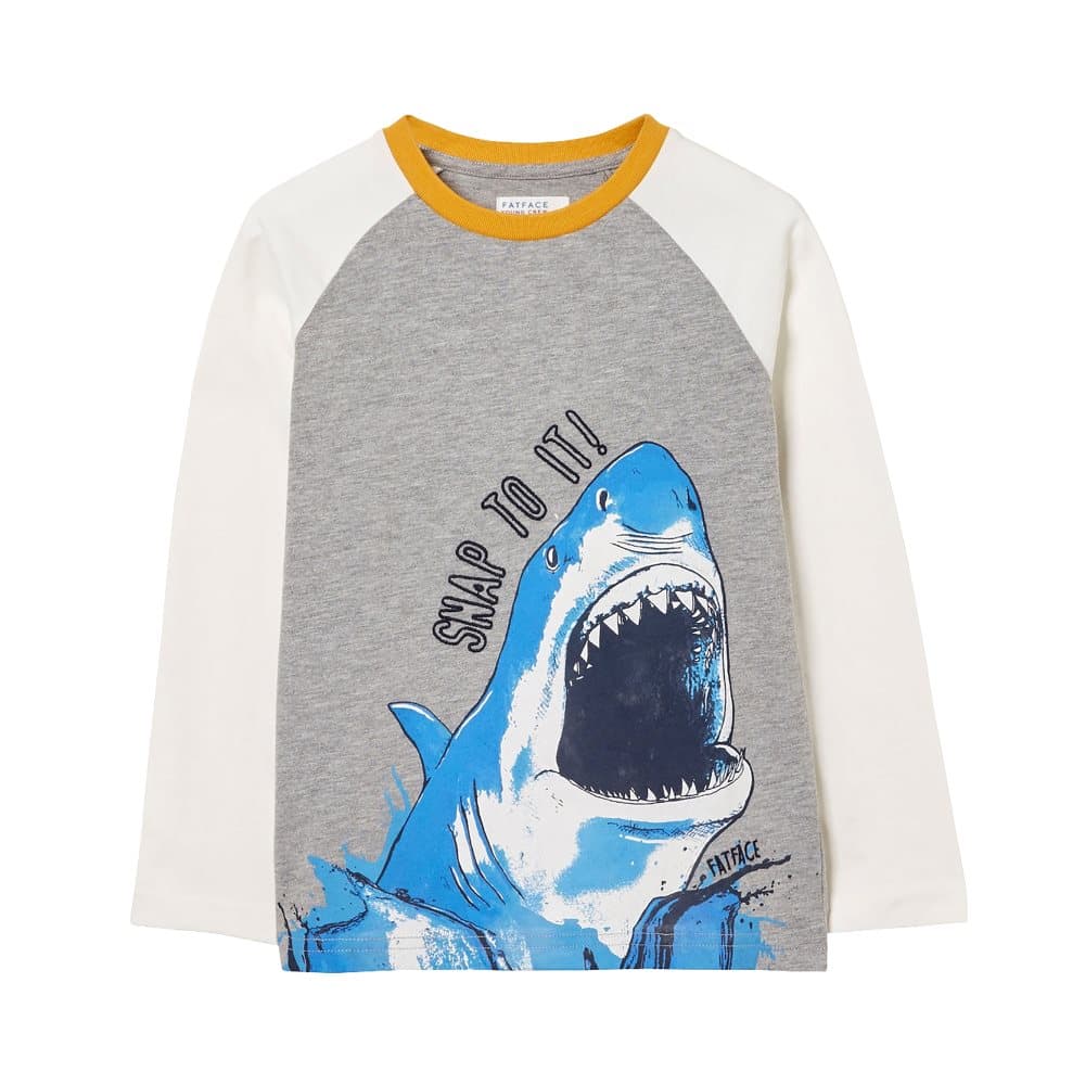 FatFace Childrens/Kids Raglan Shark Graphic T-Shirt
