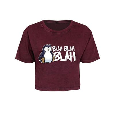 Psycho Penguin Ladies/Womens Blah Blah Blah Acid Wash Crop Top