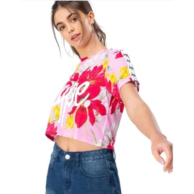 Hype Womens/Ladies Floral Tape Crop Tee
