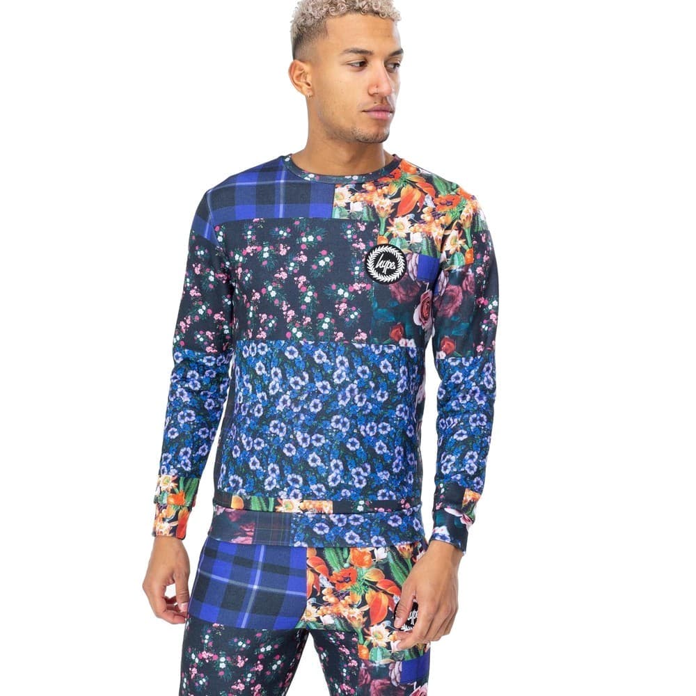 Hype Mens Patchwork Crew Neck Long Sleeved Shirt