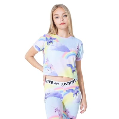 Hype Girls Rainbow Unicorn Crop T-shirt