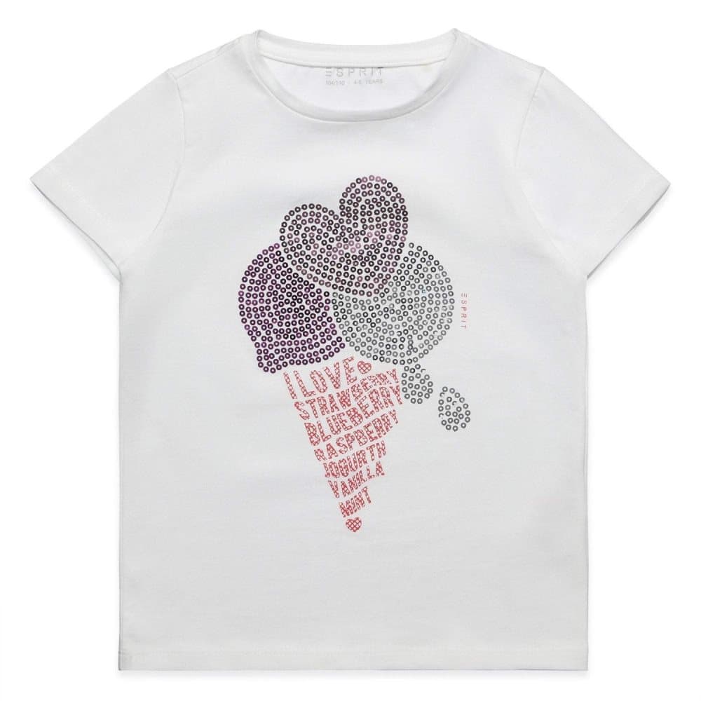 Esprit Girls SS Sequin ICE CREAM T-skjorte - White