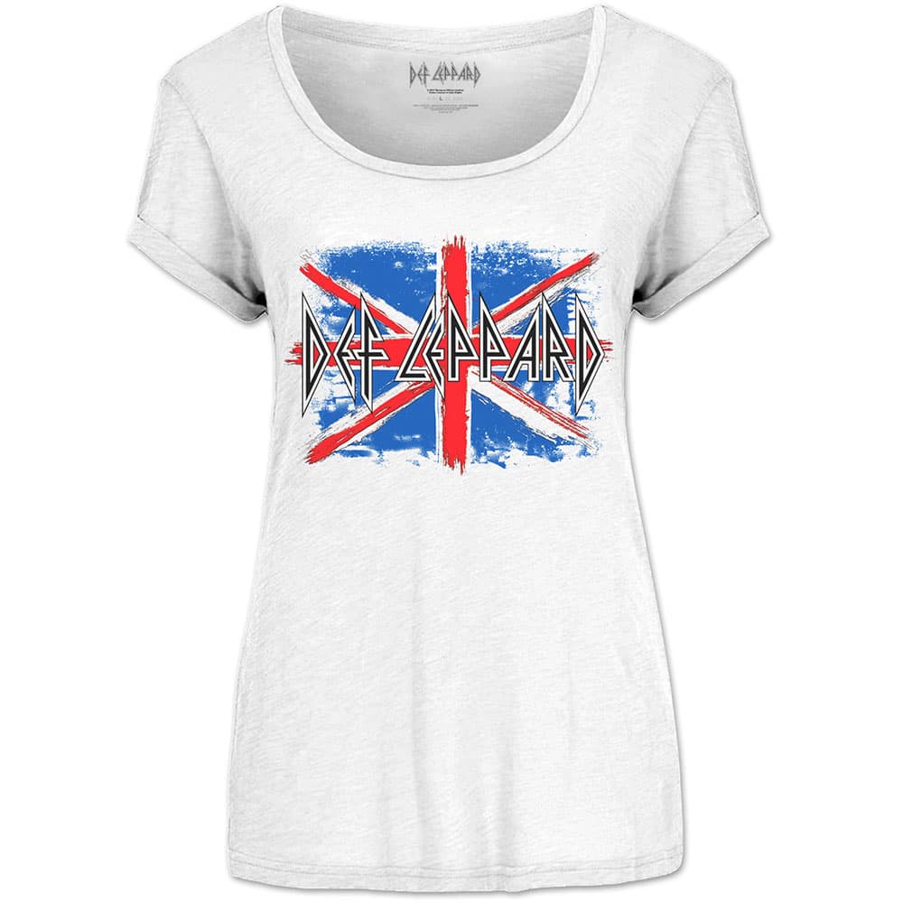 Def Leppard Ladies Fashion Tee: Union Jack (Scoop Neck) (Medium)