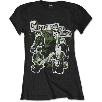 5 Seconds of Summer Ladies T-Shirt: Live! Collage (Medium)