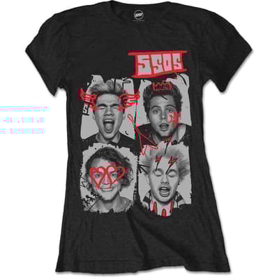 5 Seconds of Summer Ladies T-Shirt: Doodle Faces (X-Large)