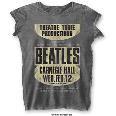 The Beatles Ladies Burn Out T-Shirt: Carnegie Hall (Small)
