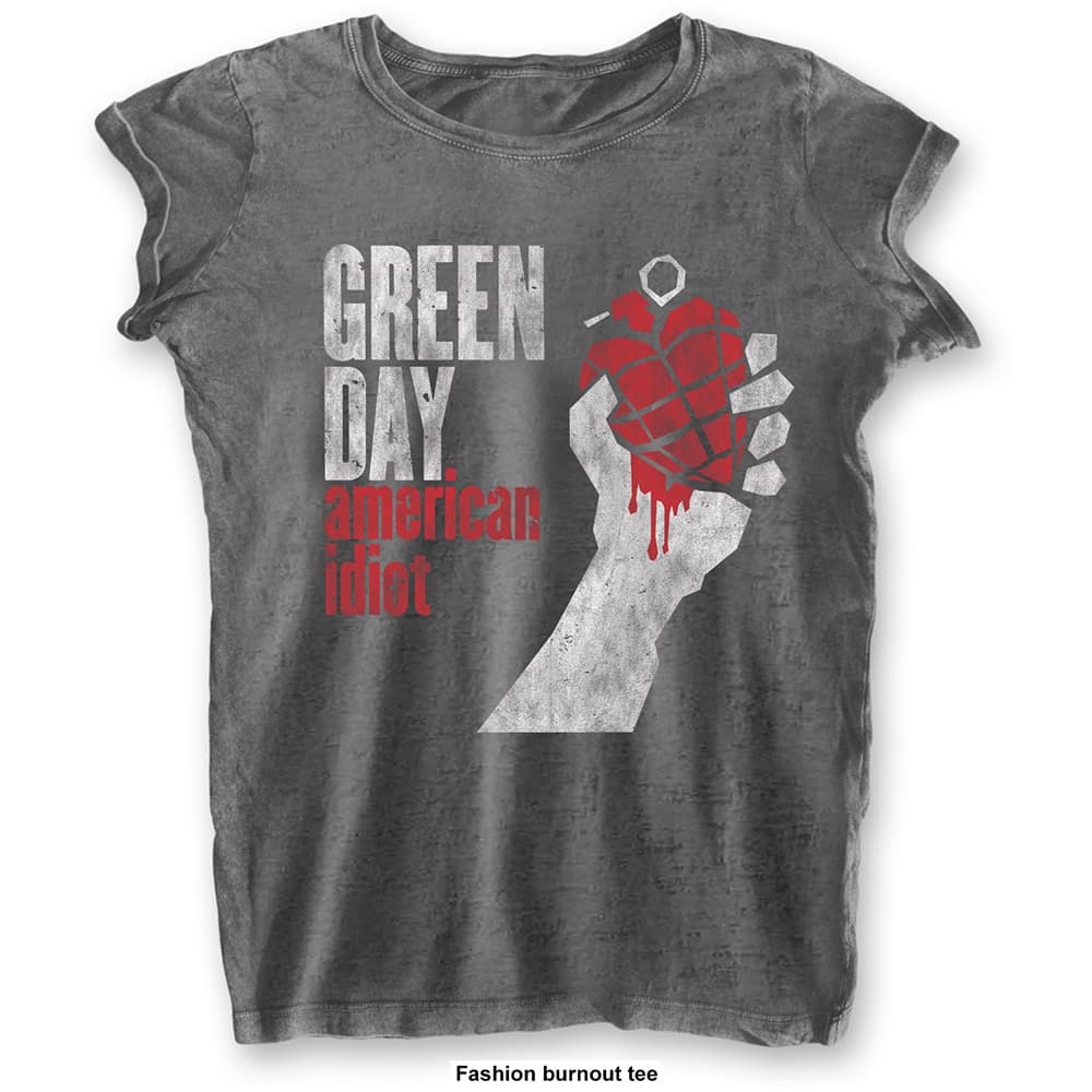 Green Day Ladies Fashion Tee: American Idiot Vintage (Burn Out) (Medium)