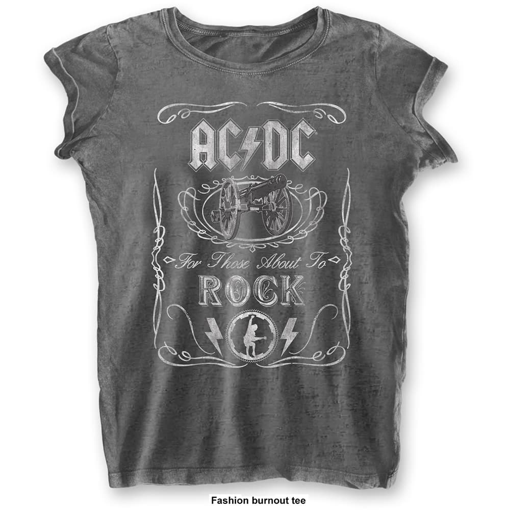 AC/DC Ladies Tee: Cannon Swig (Burn Out) (Large)