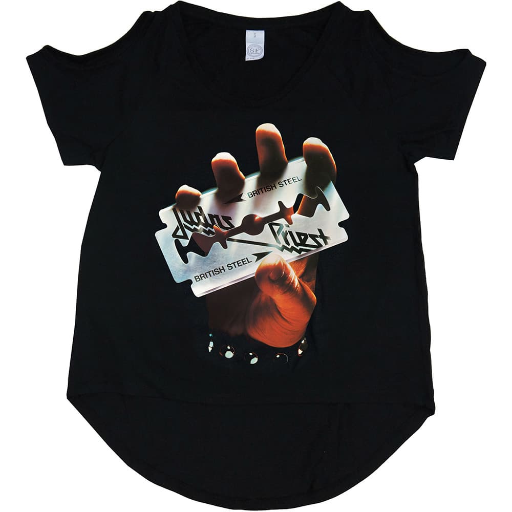 Judas Priest Ladies Fashion Tee: British Steel with Cut-outs (Small)