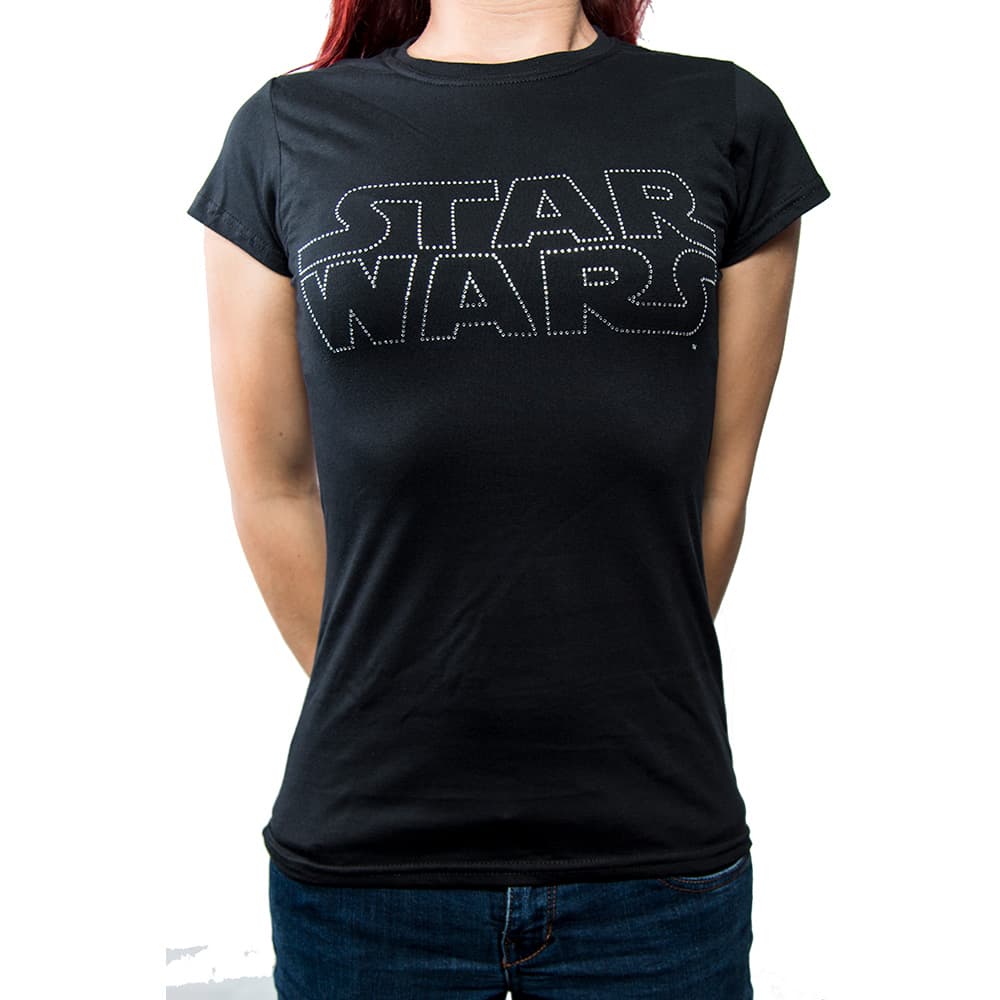 Star Wars Ladies Fashion Tee: Logo (Diamante) (Medium)