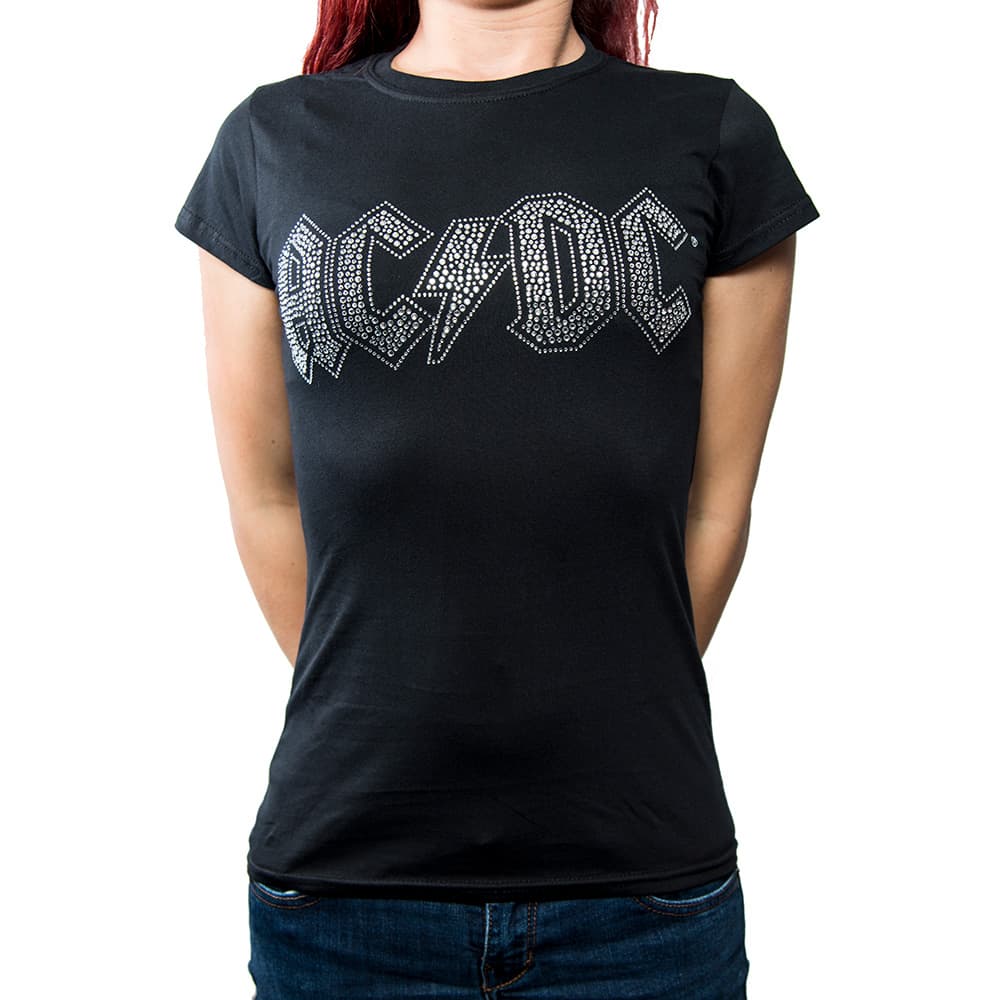 AC/DC Ladies Fashion Tee: Logo (Diamante) (Large)