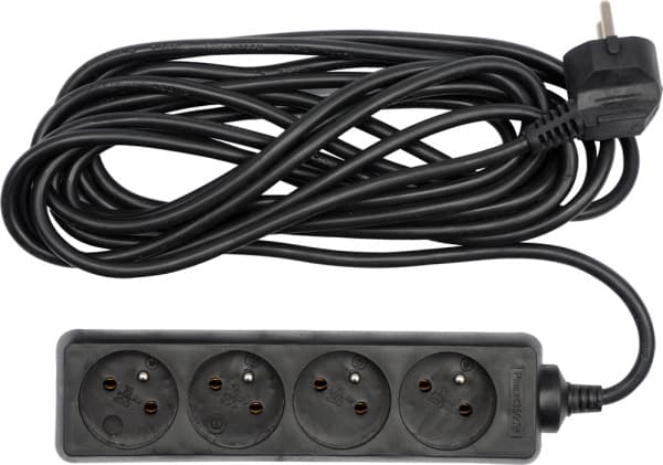 VOREL EXTENSION CABLE EARTHED 4 - SOCKETS 1.5m BLACK 72620