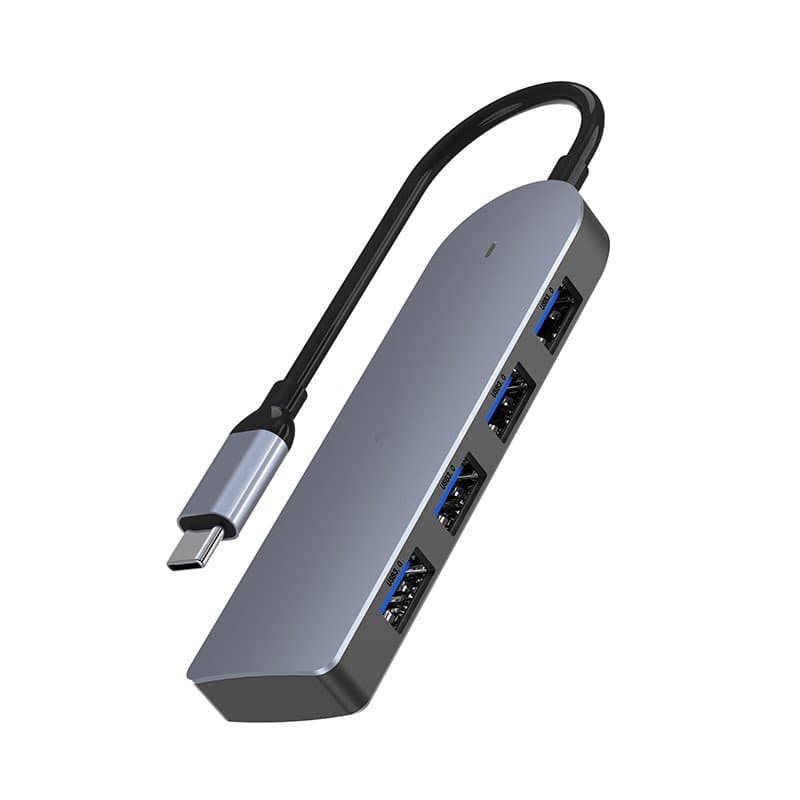 USB 3.0 hub med 4 porte (USB-C han) aluminium