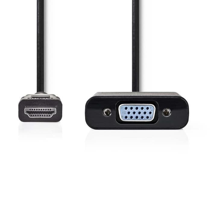 NEDIS HDMI - VGA-kabel - HDMI -stik - VGA hun + 3,5 mm udgang - 0,2 m - Sort