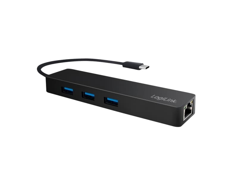 LogiLink UA0313, USB 3.2 Gen 1 (3.1 Gen 1) Type-C, RJ-45,USB 3.2 Gen 1 (3.1 Gen 1) Type-A, 5000 Mbit/s, Svart, Gigabit Ethernet, 319 mm