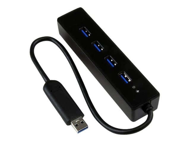 StarTech.com 4-Port USB 3.0 Hub with Built-in Cable - SuperSpeed Laptop USB Hub - Portable USB Splitter - Mini USB Hub (ST4300PBU3) - Hub - 4 x Super