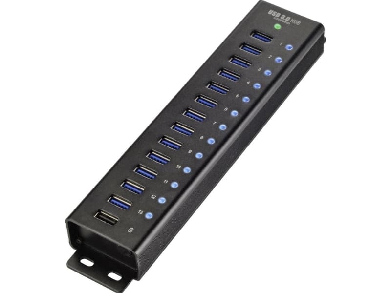 13 +1-port USB 3.0-hubAluminiumkabinet, til vægmontering, med hurtig opladningsportRenkforce