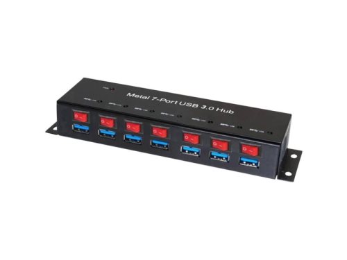 Bild av Renkforce 7 porte USB 3.0-hub Metalkabinet, kan kobles enkeltvist, til vægmontering Sort