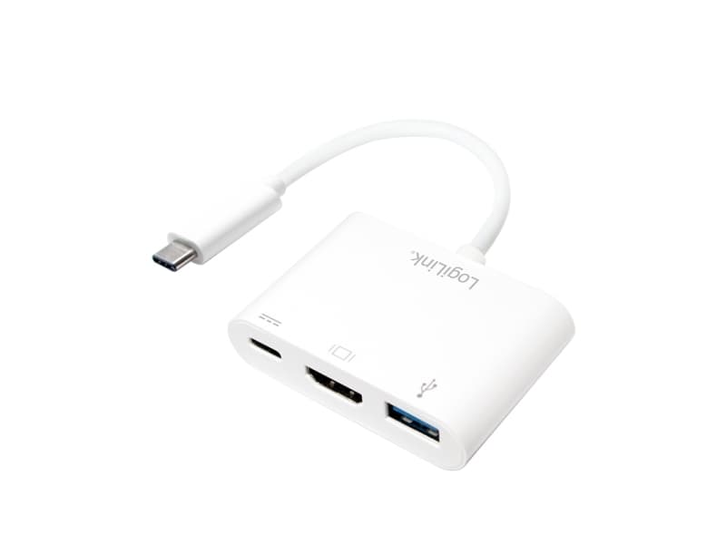 LogiLink 0.14m, 2xUSB-C/HDMI+USB A, Hvit, 0,14 m, 59,1 mm, 40,2 mm, 14,1 mm, 30 g