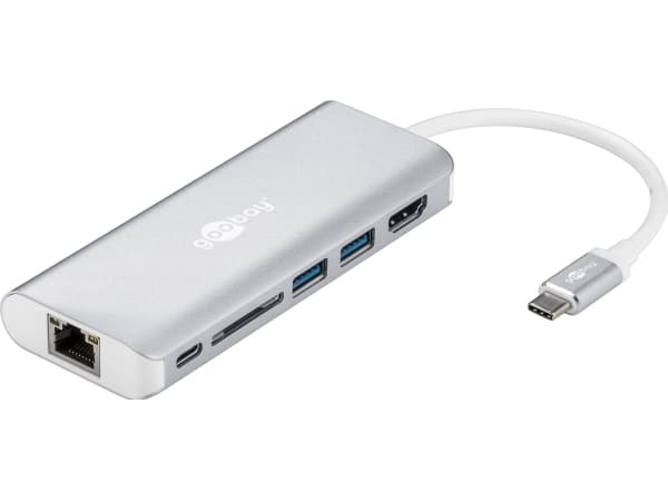 Goobay 76788, USB 3.2 Gen 1 (3.1 Gen 1) Type-A, HDMI,RJ-45,USB 3.2 Gen 1 (3.1 Gen 1) Type-A, SD, 5000 Mbit/s, Sølv, Hvit, CE, WEEE
