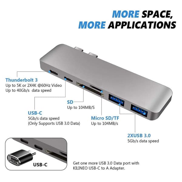 USB C Hub Thunderbolt 6 in 1 ja 2x USB C-uros