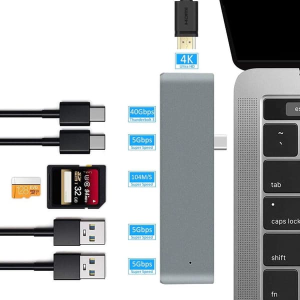 USB C hub Thunderbolt 7 i 1 med 1 USB C tap