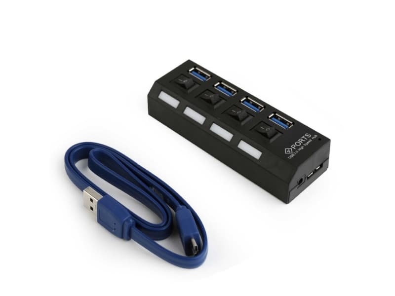 Gembird UHB-U3P4-22, USB 3.2 Gen 1 (3.1 Gen 1) Type-A, 5000 Mbit/s, Svart, AC, 100 mm, 35 mm