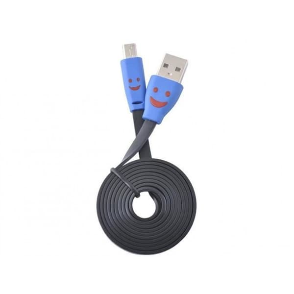 Platt USB-MICRO Kabel med LED 1m (Svart)