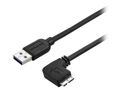 Bild av StarTech.com 0.5m 20in Slim Micro USB 3.0 Cable M/M - Right-Angle Micro-USB - USB 3.0 A to Micro B - Angled Micro USB 3.1 Gen 1 5Gbps (USB3AU50CMRS)