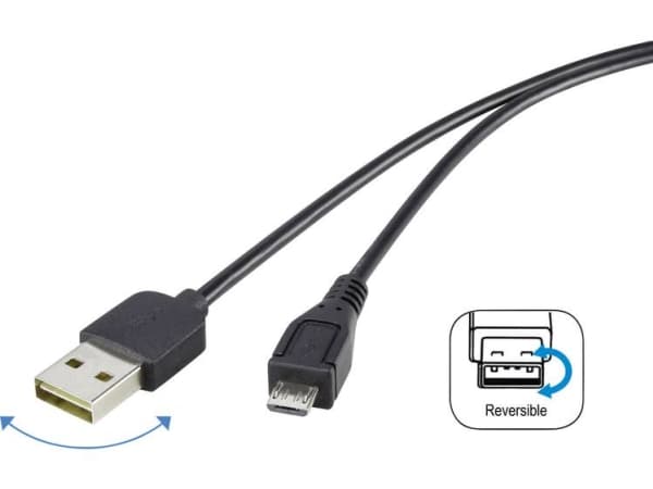 Renkforce USB-kabel USB 2.0 USB-A-hanstik, USB-micro-B-hanstik 1.80 m Sort Dobbeltsidet stik, forgyldte stik RF-4096110