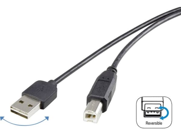 Renkforce USB-kabel USB 2.0 USB-A-hanstik, USB-B-hanstik 1.80 m Sort Dobbeltsidet stik, forgyldte stik RF-4078644