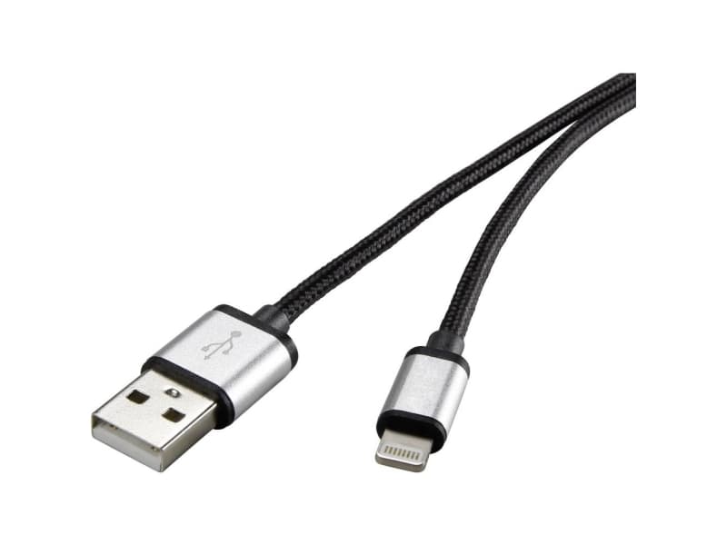 Renkforce RF-4683966, 3 m, Lightning, USB A, Hankoppling, Hankoppling, Svart, Silver