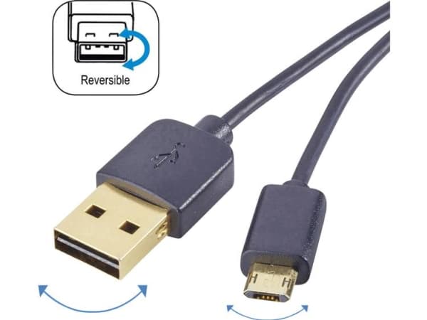 Renkforce USB-kabel USB 2.0 USB-A-hanstik, USB-micro-B-hanstik 1.00 m Sort Dobbeltsidet stik, forgyldte stik RF-4139064