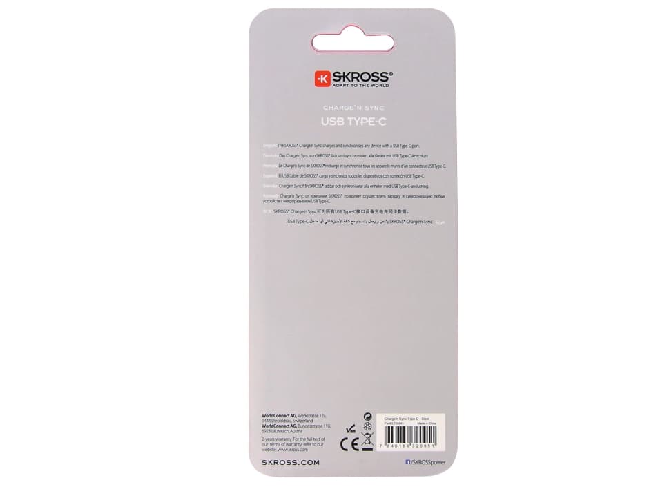 Skross 2.700243, 1 m, USB A, USB C, 3.2 Gen 1 (3.1 Gen 1), Hankjønn/hankjønn, Sølv