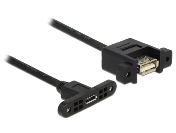 DeLOCK Panel-mount - USB-kabel - USB (hona) till Micro-USB Type B (hona) - USB 2.0 - 1 m - svart