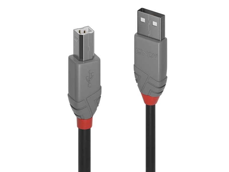 Lindy 36671, 0,5 m, USB A, USB B, 2.0, 480 Mbit/s, Svart, Grå