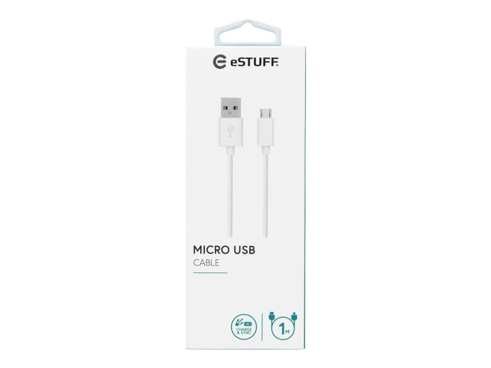eSTUFF - USB-kabel - Micro-USB Type A (hann) til USB (hann) - 1 m - hvit