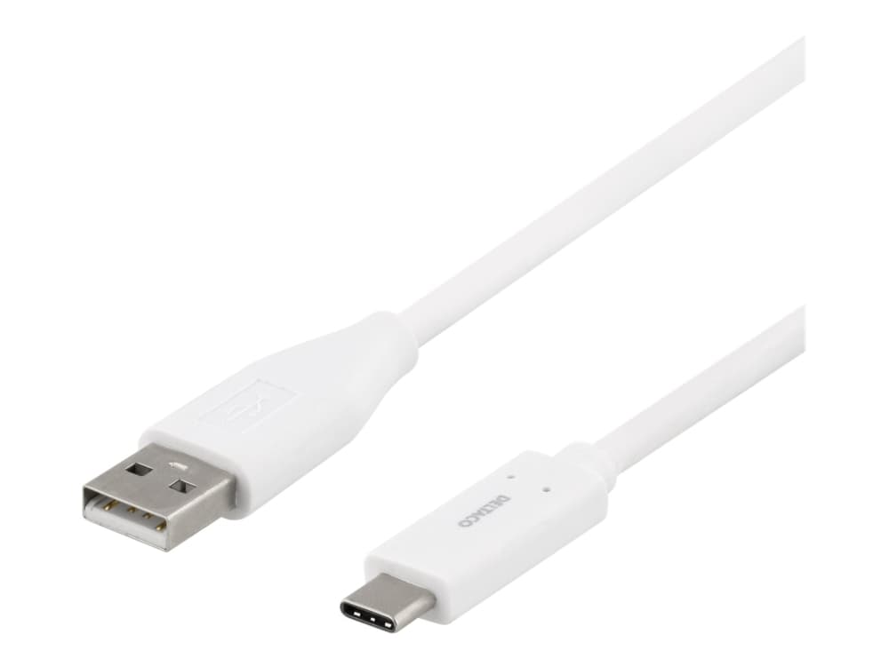 DELTACO USBC-1009M - USB-kabel - USB-C (hann) til USB (hann) - USB 2.0 - 3 A - 1 m - hvit