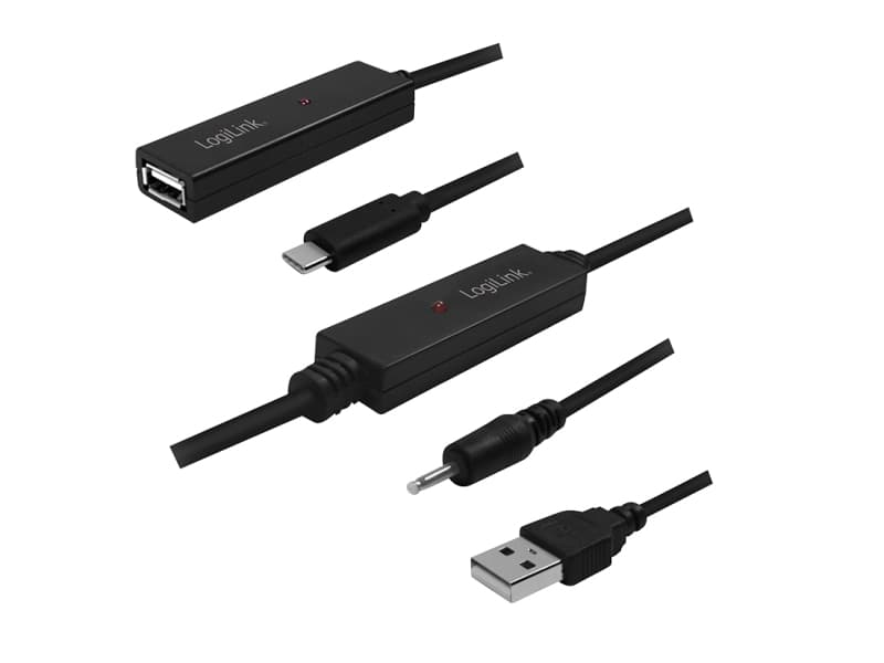 LogiLink UA0327, 30 m, USB A, USB C, 2.0, 480 Mbit/s, Svart