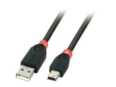 Lindy USB 2.0 A/Mini-B 1.0m, 1 m, USB A, Mini-USB B, Hankjønn/hankjønn, 480 Mbit/s, Svart