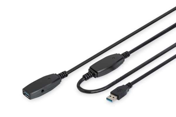 Digitus DA-73106, 15 m, USB A, USB A, 3.2 Gen 1 (3.1 Gen 1), 5000 Mbit/s, Svart